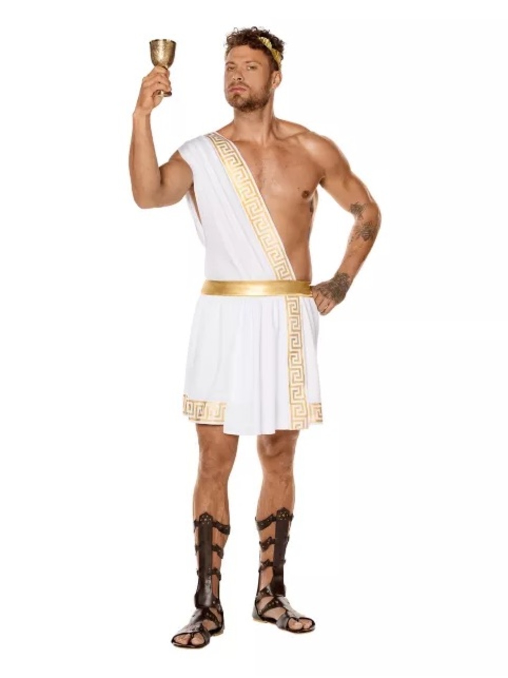 NWT Greek Toga Costume with Gold Trim - White & Gold Sz XL